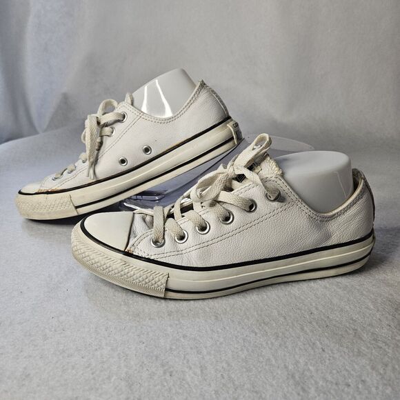 CONVERSE All Star White Leather Women Sz 7 Sneaker - Picture 2 of 6